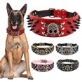 thumbnail image 2 of 2" Wide Spiked Studded Leather Dog Collar Bullet Rivets With Cool Skull Pet Accessories For Meduim Large Dogs Pitbull Boxer S-XL ShopWise Round, 2 of 10