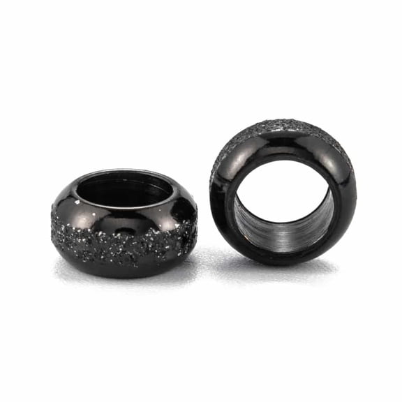 BD859 - 10 pcs 201 Stainless Steel Frosted Spacer Beads- 8mm x 4mm - Hole: 5mm - Black - Tarnish Resistant! Fits Paracord and European Cords!