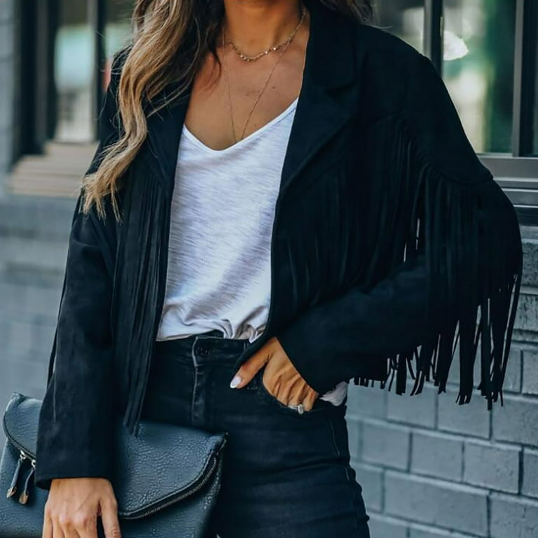 Lisingtool Jackets for Women Ladies Fashion Solid Color Fringe