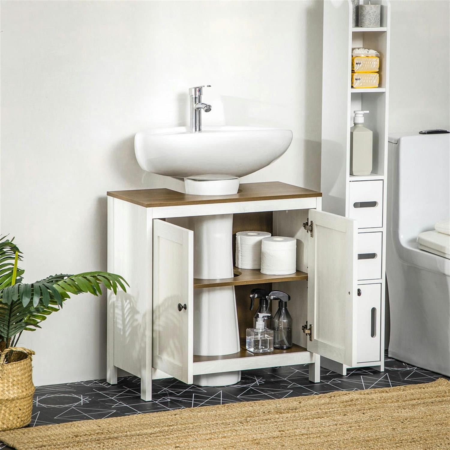 Demi Bonn 23" Freestanding Bathroom Vanity with U-Shape Cut-Out and Adjustable Shelf, Pedestal Sink 2-Door Cabinet, Under Sink Cabinet, White