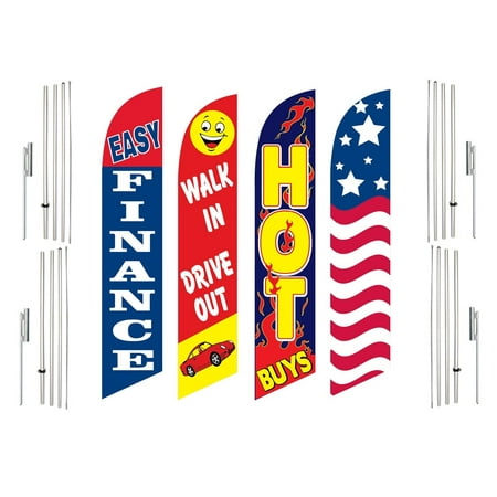 4 Swooper Flags With 4 Pole Kits Easy Finance Walk In Drive Out Hot Buys USA