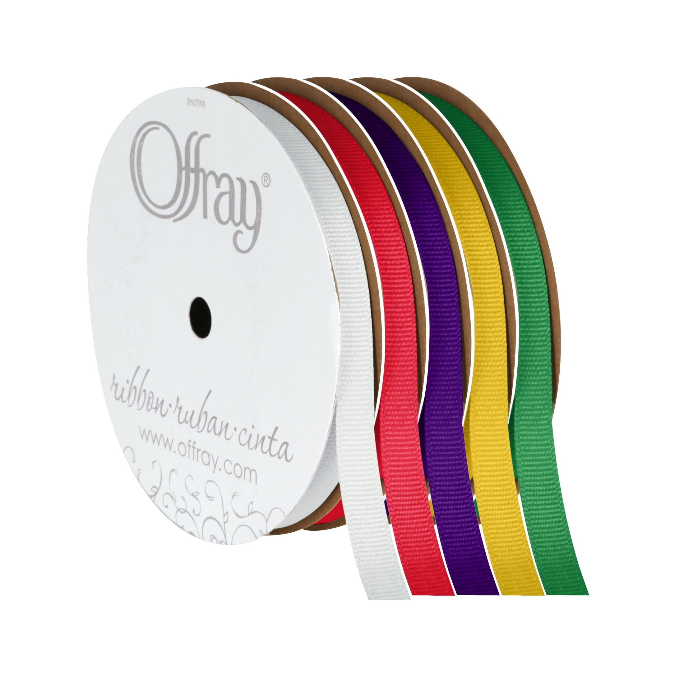(3 pack) Offray Ribbon, White 3/8 inch Grosgrain Polyester Ribbon, 18 feet