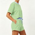 thumbnail image 6 of Womens Lounge 2 Piece Sets Summer Striped Matching Pajamas Set Short Sleeve Oversized T Shirts & Drawstring Shorts XL, 6 of 7