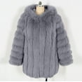 thumbnail image 7 of Women Faux Fur Coat Fluffy Long Sleeve Lapel Jacket with Hood Winter Warm Parka Elegant Overcoat Outerwear, 7 of 7