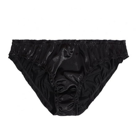 

Ruffle Satin Women Panties Solid Sexy Low-Waist Bikini Briefs Underpants