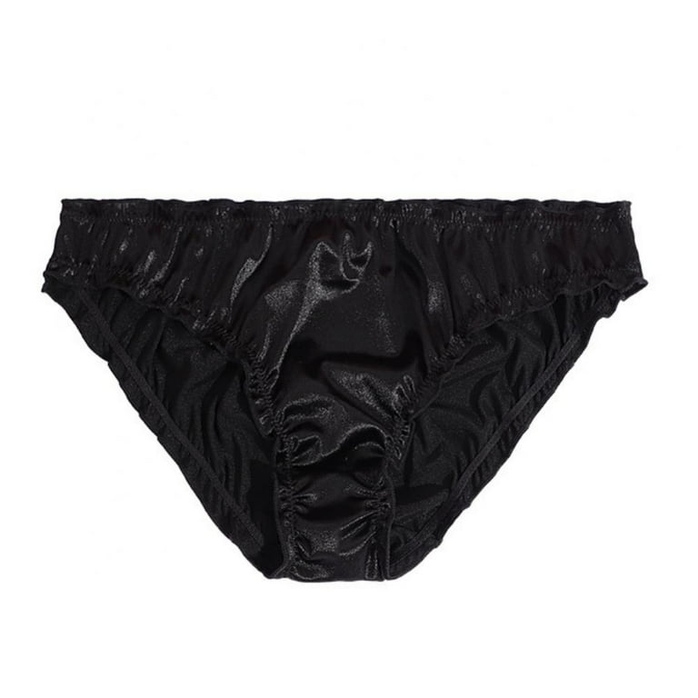 Women's Frill Trim Satin Underwear Briefs Panty,Black,XL
