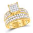 thumbnail image 2 of Solid 14K Yellow Gold His and Hers Trio Three Rings Set Princess Cut Real Natural Diamond Square Matching Rings Wedding Band Set 1-1/2 Carat ( 1.49 Cttw ) - (L = 8.5, M = 8.5), 2 of 7
