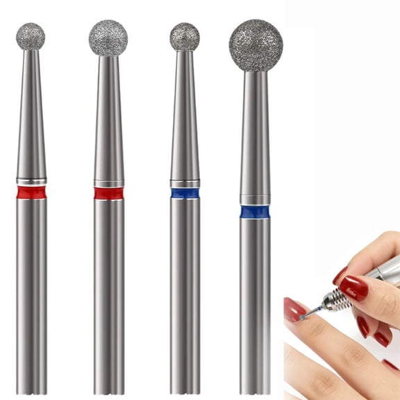 Cuticle Bit, Ball Diamond Drill Bits Set for Electric Nails Drill, Cuticle Clean Ball Head Nail Bit for Acrylic Gel Manicure Pedicure, Nail File Polishing Head Tool