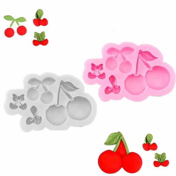 NOGIS 2pcs Cherry Silicone Molds, Cherry Chocolate Mold, Cherry Fondant Mold Cake Baking Cherry-Shaped Decoration Molds for Cupcake Sugarcraft (Gray Pink)