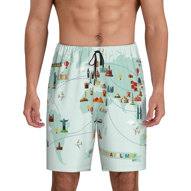 Fotbe World Travel Map Pantalones Cortos de Pijama para Hombre, Ropa de Dormir, Pantalones de Pijama Cortos para Hombre-3X-Large