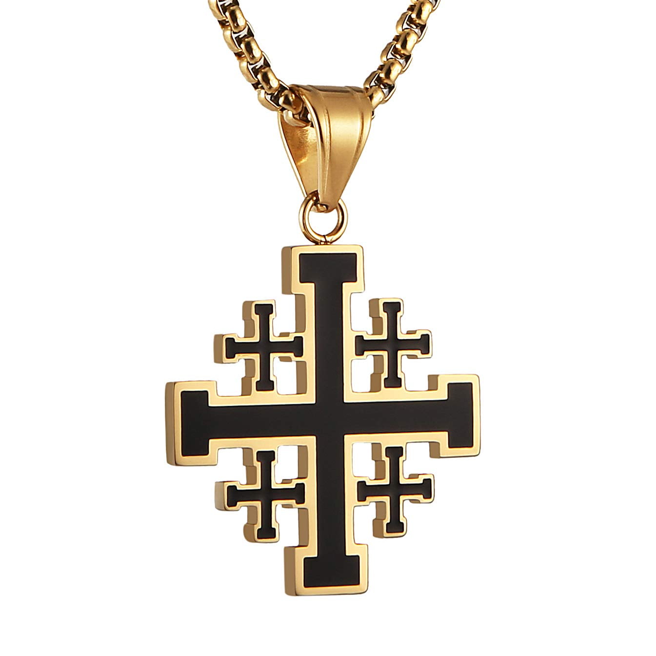 14k Gold Plated Filled Jerusalem Cross Necklace Black Gem | Holy Land  Christians