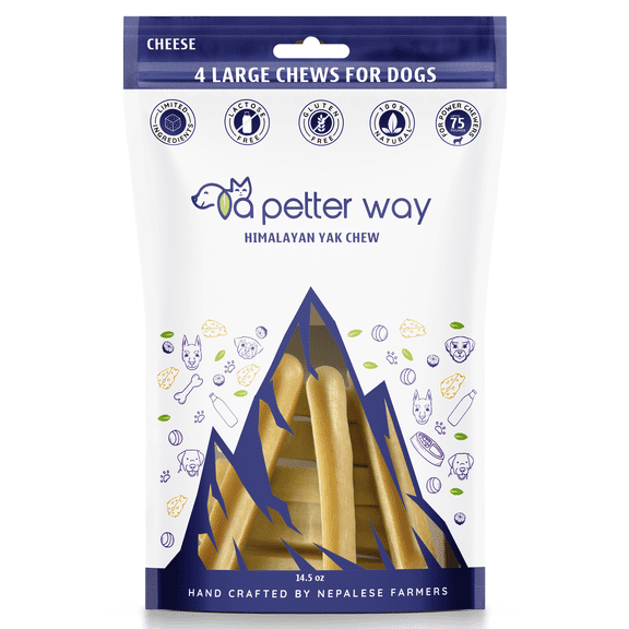 Himalayan Yak Cheese Dog Chews by a petter way (Cheese Flavor-Large 4 Pack) | All Natural Dog Treats | Rawhide Alternative | Long Lasting | Dental Health | Large & Medium Size Dog Breeds