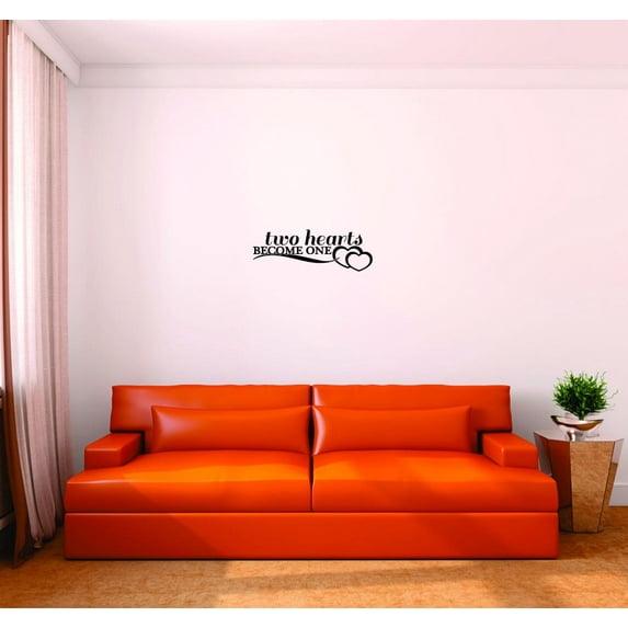 Custom Decals Two Hearts Become One Love Life Wedding Quote 8x20"