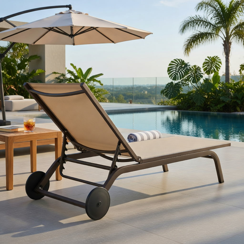 Hommoo Adjustable Aluminum Outdoor Lounge Chair, Breathable Fabric Recliner for Patio, Poolside & Backyard, Brown