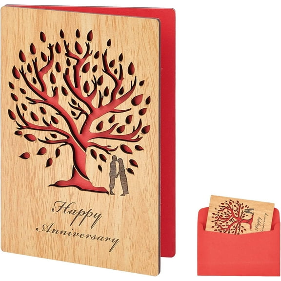Wedding Anniversary Card Wood Happy Anniversary Card Tree of Life Design Handmade Wooden Greeting Card Gifts for Weddings Anniversary Mother's Day Valentine's Day Birthdays colorful DIY