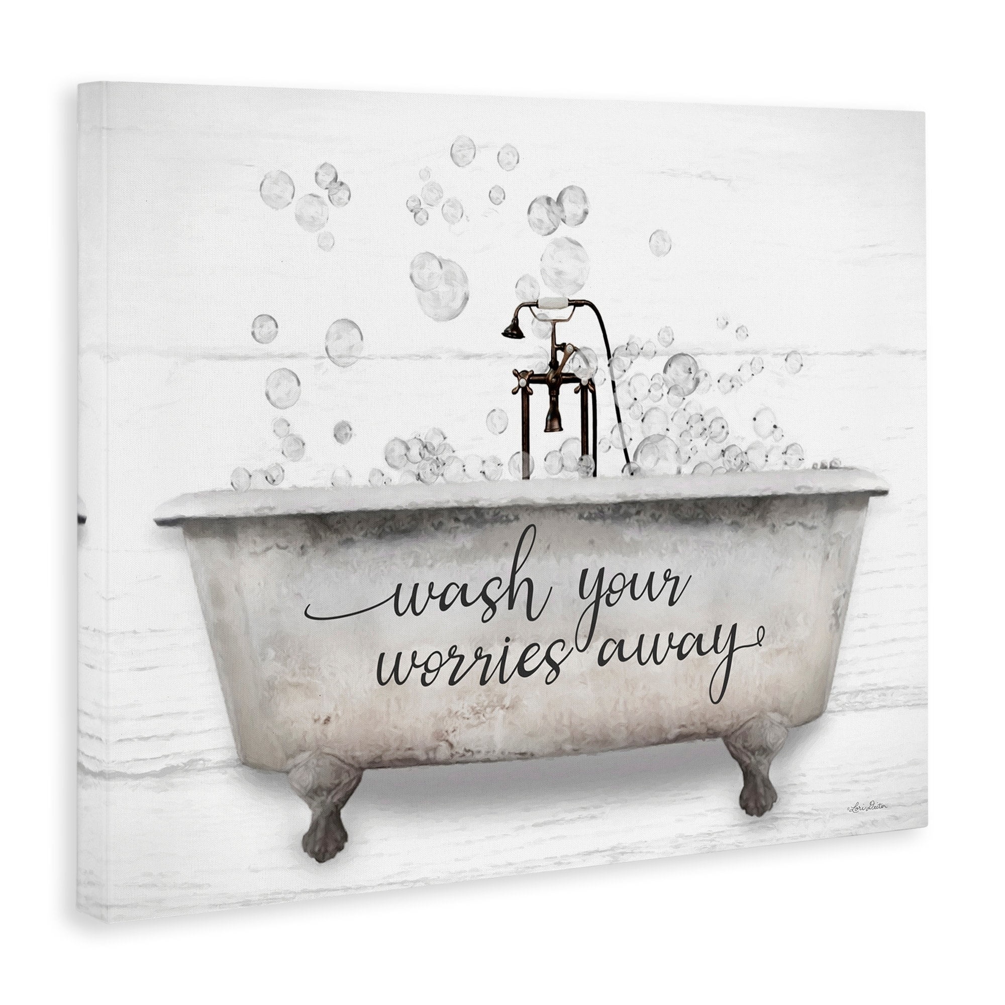 Stupell Wash Your Worries Away Tub Bubbles Typography Painting Gallery Wrapped Canvas Print Wall Art