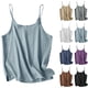 thumbnail image 1 of Ropa para mujer,Camiseta de tirantes de lino para mujer, color liso, manga corta con abertura en el bajo, escote redondo, estilo informal, sopatenor, 1 of 9