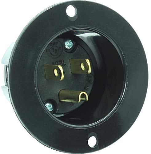2 Pole-3 Wire Journeyman-Pro 5278 15 Amp 120-125 Volt NEMA 5-15 Flanged Inlet Front & Back Cover Black Commercial Grade Straight Blade Plug Charger Receptacle