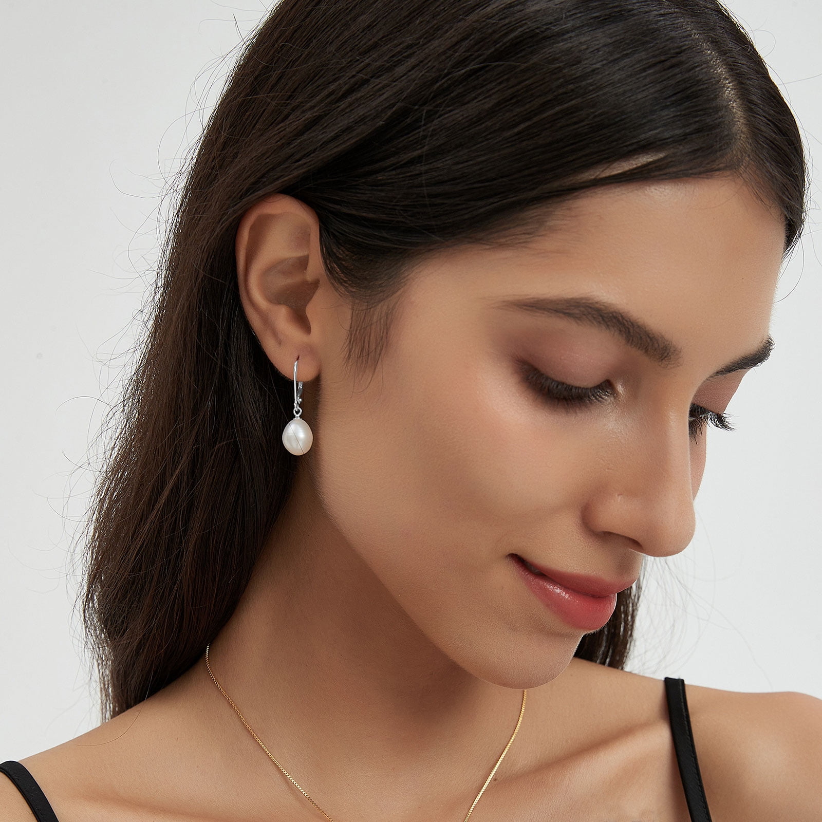 BAMIKI 9-10 mm Cultured Pearl Drop Earrings for Women, 925 Sterling Silver Leverback Dangle Earrings, Hypoallergenic Jewelry Gift