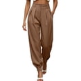 thumbnail image 2 of ClodeEU Women's High Waist Button Tapered Dress Pants with Pockets,Business Casual Work Trousers Brown,Women's Plus L, 2 of 7