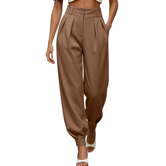 Ruimatai Womens Dress Pants High Waisted Pleated Jogger Work Trousers Dual Button Waist Pocket Business Casual Outfits