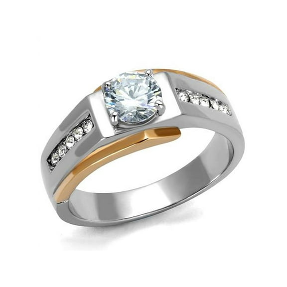 Men's 1.33 Ct Round Cut Cubic Zirconia Two Toned Stainless Steel Ring Size 10
