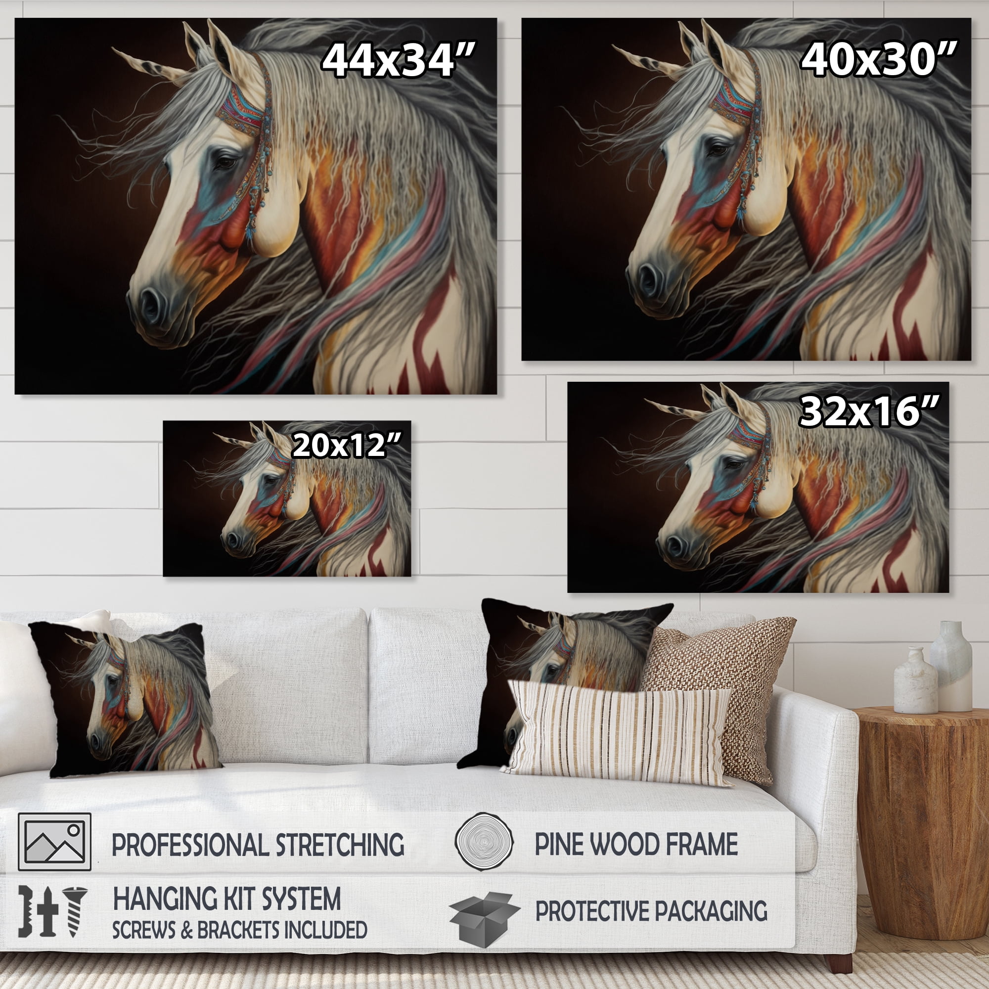 Designart Indian Horse With Colorful Mane V Canvas Wall Art