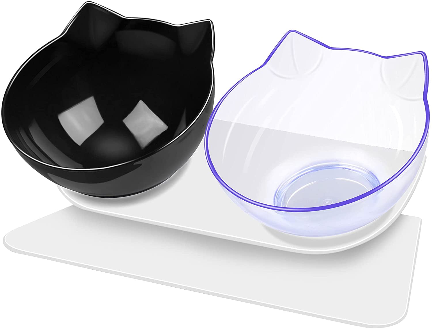 Double Cat Dog Bowls Elevated Cat Food Water Bowls with Raised Stand 15° Tilted Raised Pet