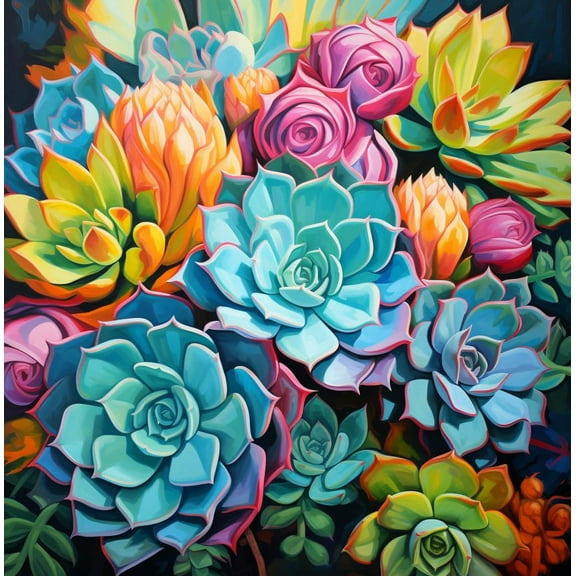 Colorful Succulent Flowers DIY 5D Diamond Art Painting by Number Kits for Adults Paint with Full Drill Round Diamond Gems Painting Art Craft for Home Wall Decor 13.8x13.8in(3)