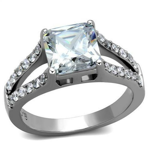Bague pour Femmes en Acier Inoxydable Poli avec AAA Grade CZ en Clair - Taille 8