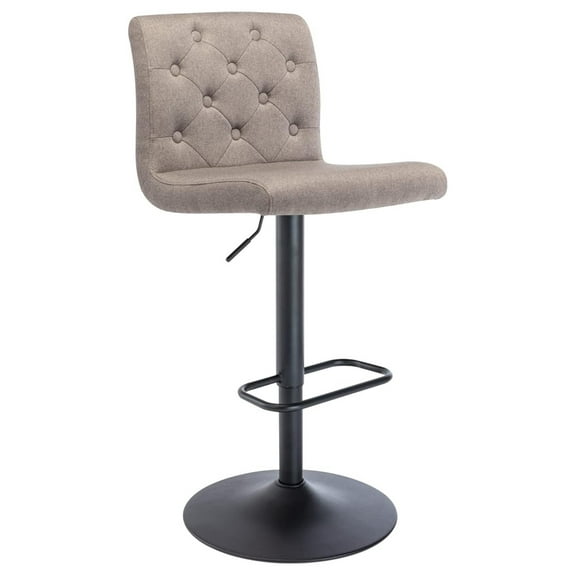 HHBEAUTY Tufted Fabric Bar Stool, Adjustable Swivel Counter Height Barstool with Back, Upholstered Armless Airlift Bar Chair for Kitchen Dining Cafe, 1 pc (Taupe, Black Base)