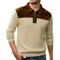 thumbnail image 2 of Kakii Men's Corduroy & Knit Blend Polo, Half Zip Collared Shirt with Brown Accents, Textured Long Sleeve Casual Top, 2 of 8