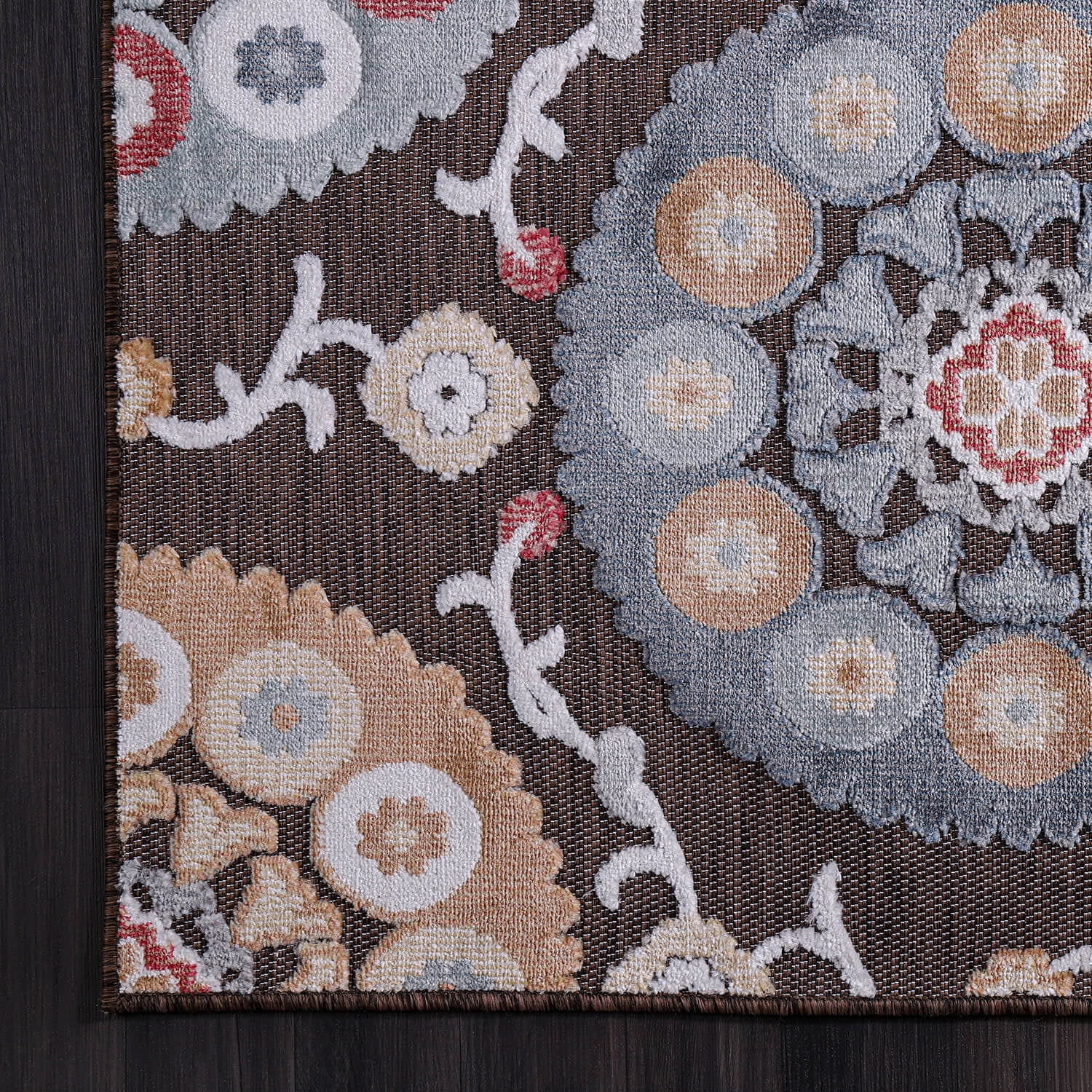 CAMILSON Spring Bohemian Medallion Floral Easy-Cleaning Non-Shedding Washable Outdoor Indoor Area Rug Brown 10x14
