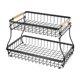 thumbnail image 1 of Cesta de frutas de dos niveles, soporte para almacenar verduras con asas de madera y estructura metálica. Negro, 1 of 9