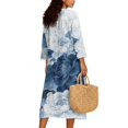 thumbnail image 2 of Xoenoiee Peony Flower Print Women's Boho Linen Cotton Midi Dresses 3/4 Sleeve V Neck Flowy Loose Casual Long Dresses Plus Size, XL, 2 of 6
