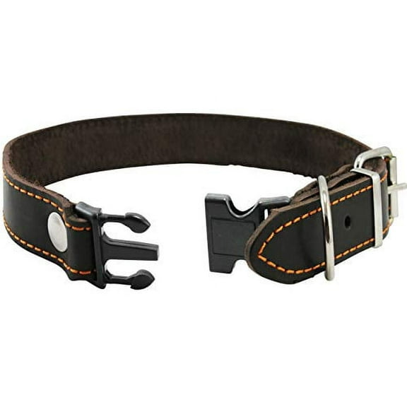 Brown Quick Release Genuine Leather Classic Dog Collar 1" Wide Adjustable Fits 17"-20" Neck Medium to Large