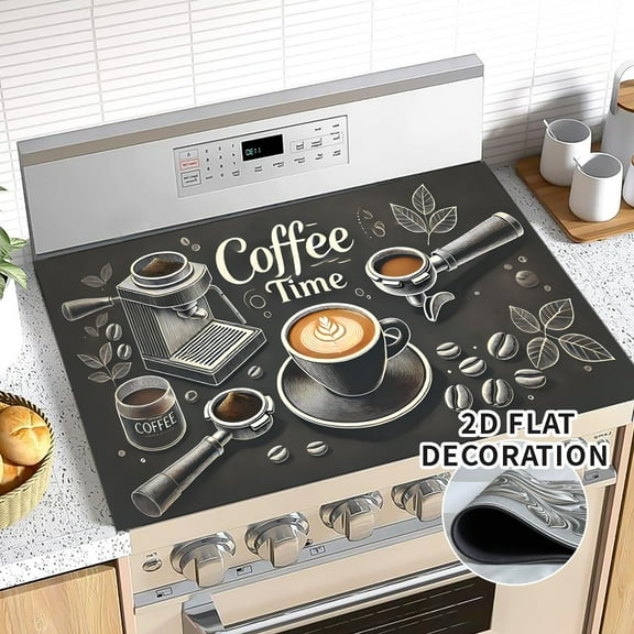 Stove Top Cover for Electric Stove Coffee element Design Dish Drying Mat 28x20 Inch Decorative Kitchen Protector Fit Under Coffee Maker Resistant Glass Top Stove Cover Protector