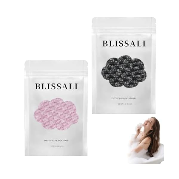 wonima11 Blissal Exfoliating Shower Towel, 2-in-1 Exfoliating Towel, Premium Scrub Wash Cloth for Body Face, Blissal exfoliating Towels-Body Scrubber with 2 Sides for All Skin Types (Black+Pink)