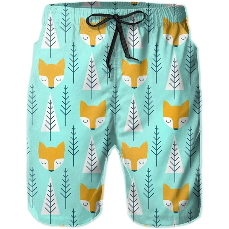 Men s Cute Fox Swim Trunks Quick Dry Swim Shorts Print Beach Board Shorts Swimwear S 3XL