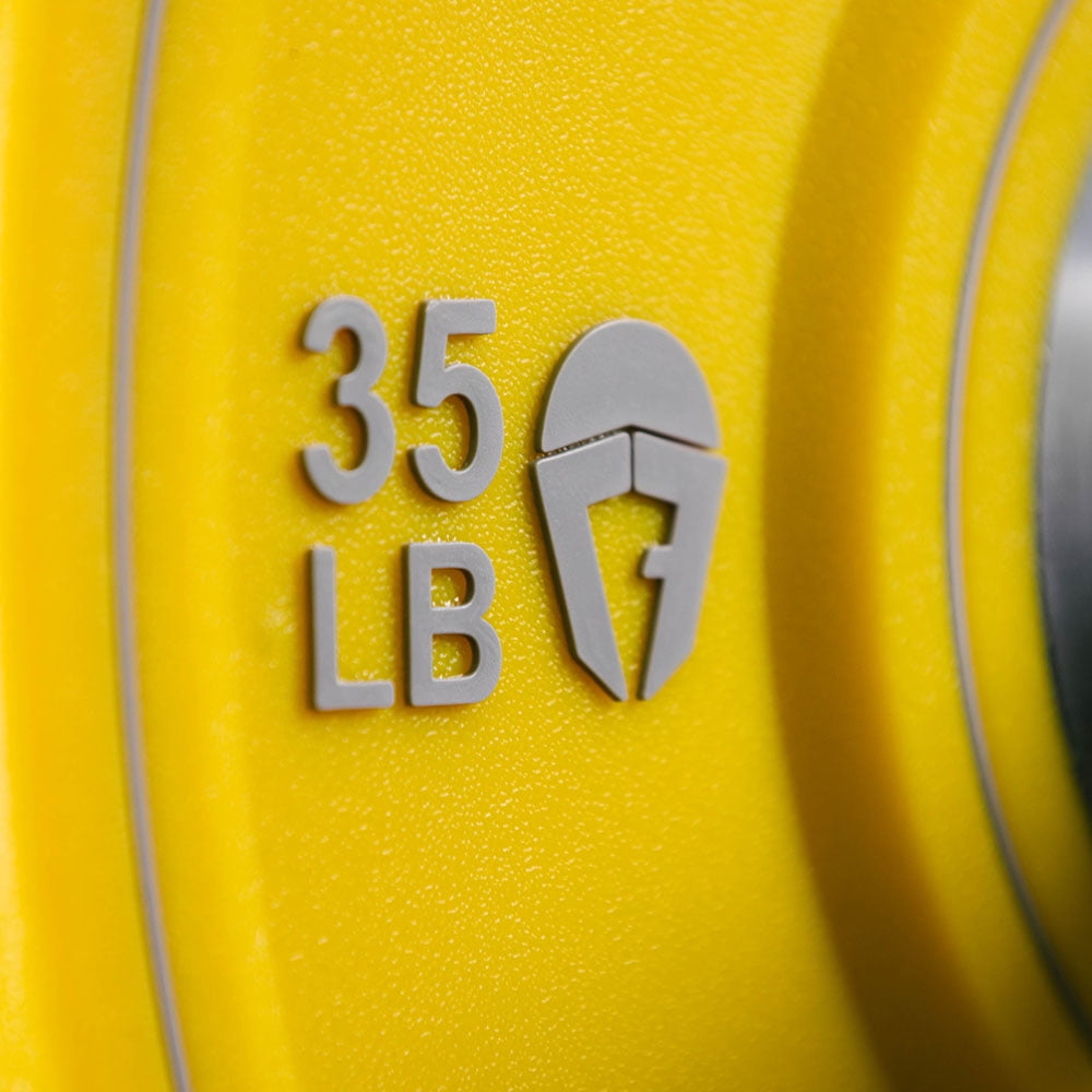 Titan Fitness 35 LB EZ-Grip Urethane Olympic Weight Plate, Single Yellow Competition Plate with Steel Chrome Core, Easy-Grip Interlocking Design, Weightlifting, Strength Training, Home Gym Plates