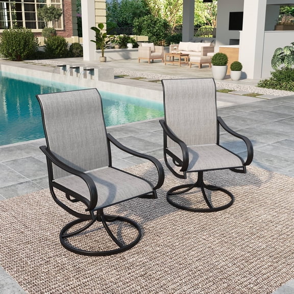 Summit Living Swivel Outdoor Patio Dining Chairs Set of 2, Steel Frame & Textilene Seat, Light Gray