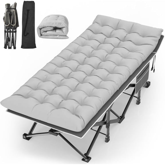 Camping Cot, Folding Camp Bed for Adults with Soft Thicker Cushion