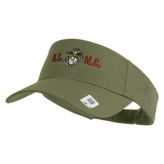 USMC Design Mark Embroidered Cotton Twill Sun Visor - Khaki OSFM