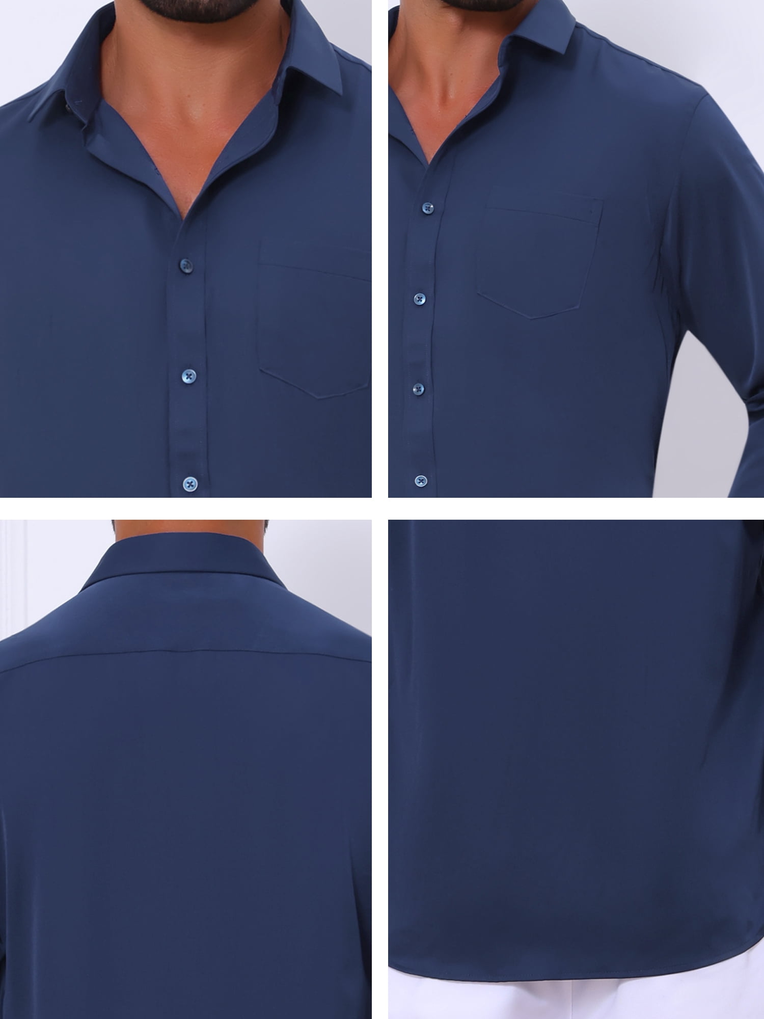 DARING DIVA Men's Point Collar Button Long Sleeve Business Shirts M Dark Blue