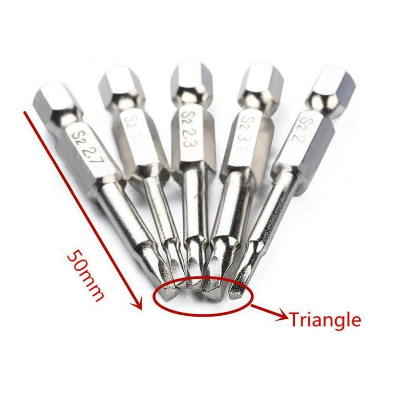 5-Piece Triangle Screwdriver Bits Set - 1/4 Inch Hex Shank Magnetic Tips 1.8mm To 3mm Sizes