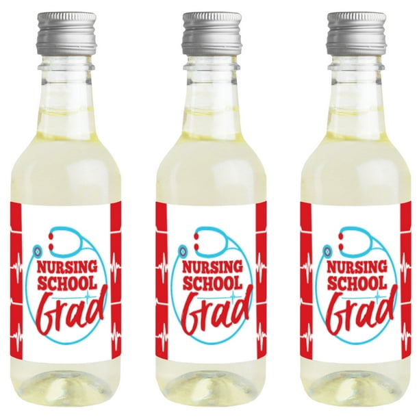 Nurse Graduation - Mini Wine and Champagne Bottle Label Stickers - Medical Nursing Graduation Party Favor Gift for Women and Men - Set of 16