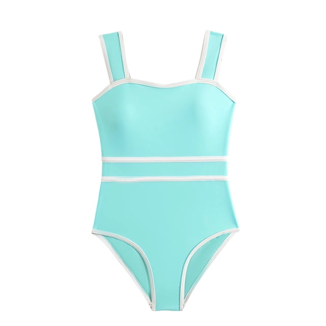 Girls Color Block Swimsuit For Big Kids with UV Protection and Chlorine Resistance, One-Piece Bathing Suit for Beach and Pool