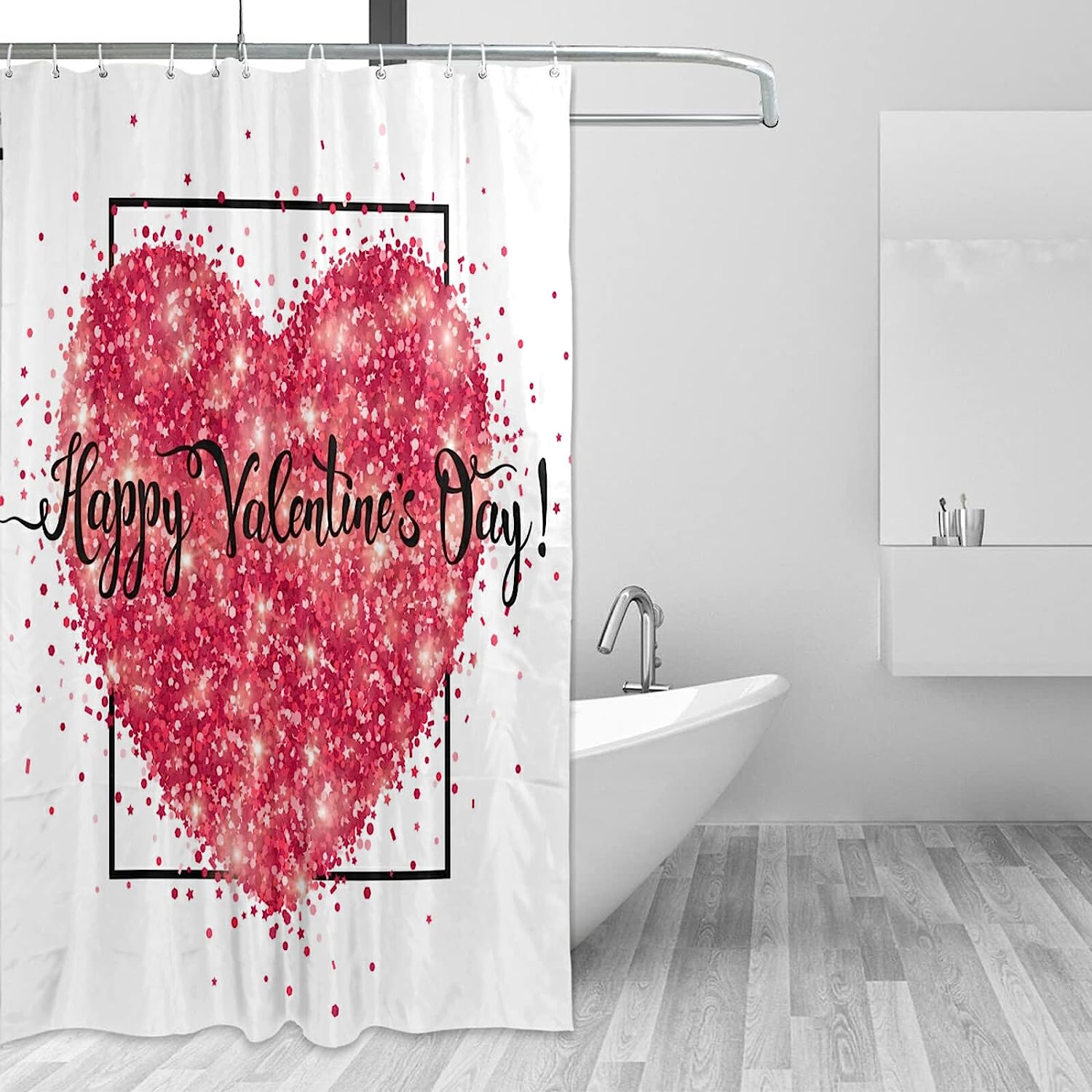 SPXUBZ Valentine's Day Shower Curtain Red Pink Heart Waterproof Fabric