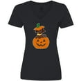 thumbnail image 3 of Inktastic Halloween Dachshund in Pumpkin Women's V-Neck T-Shirt, 3 of 5