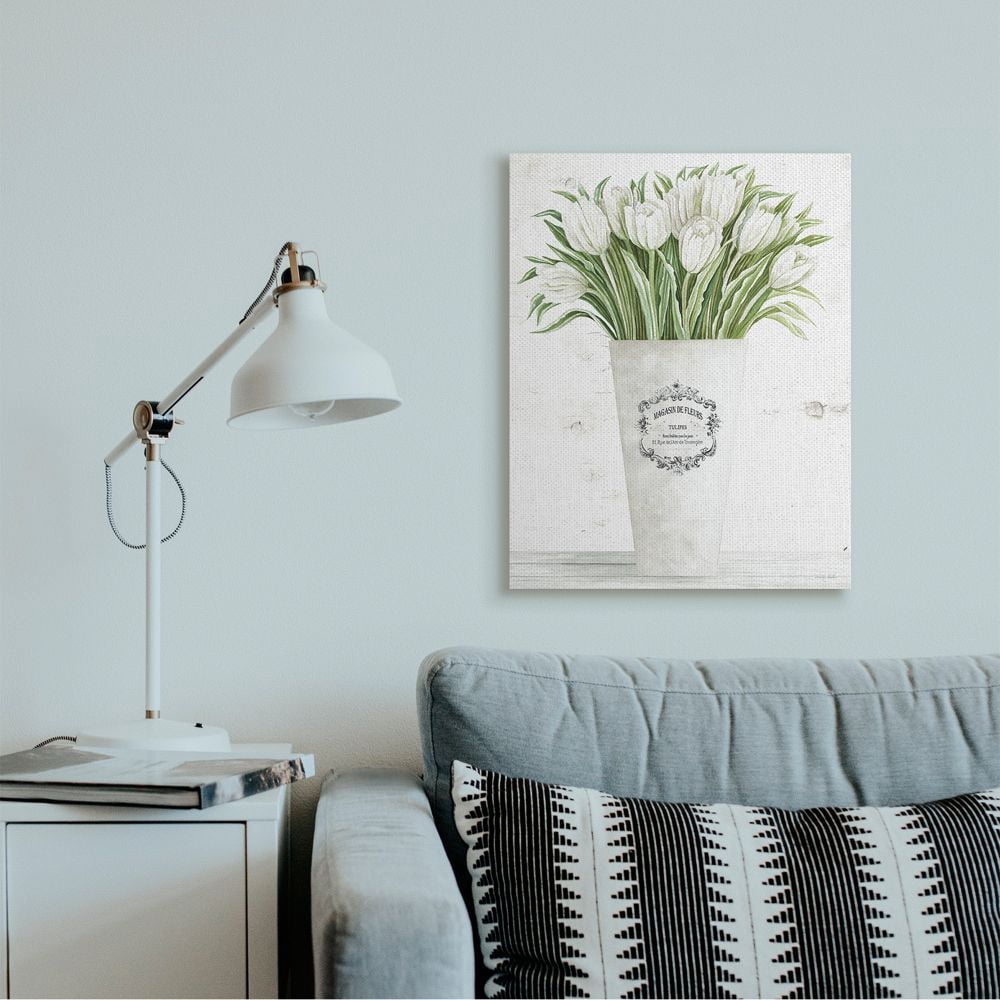 Stupell Industries White Tulip Bouquet in Parisian Vase Floral Arrangement Canvas Wall Art Design by Cindy Jacobs